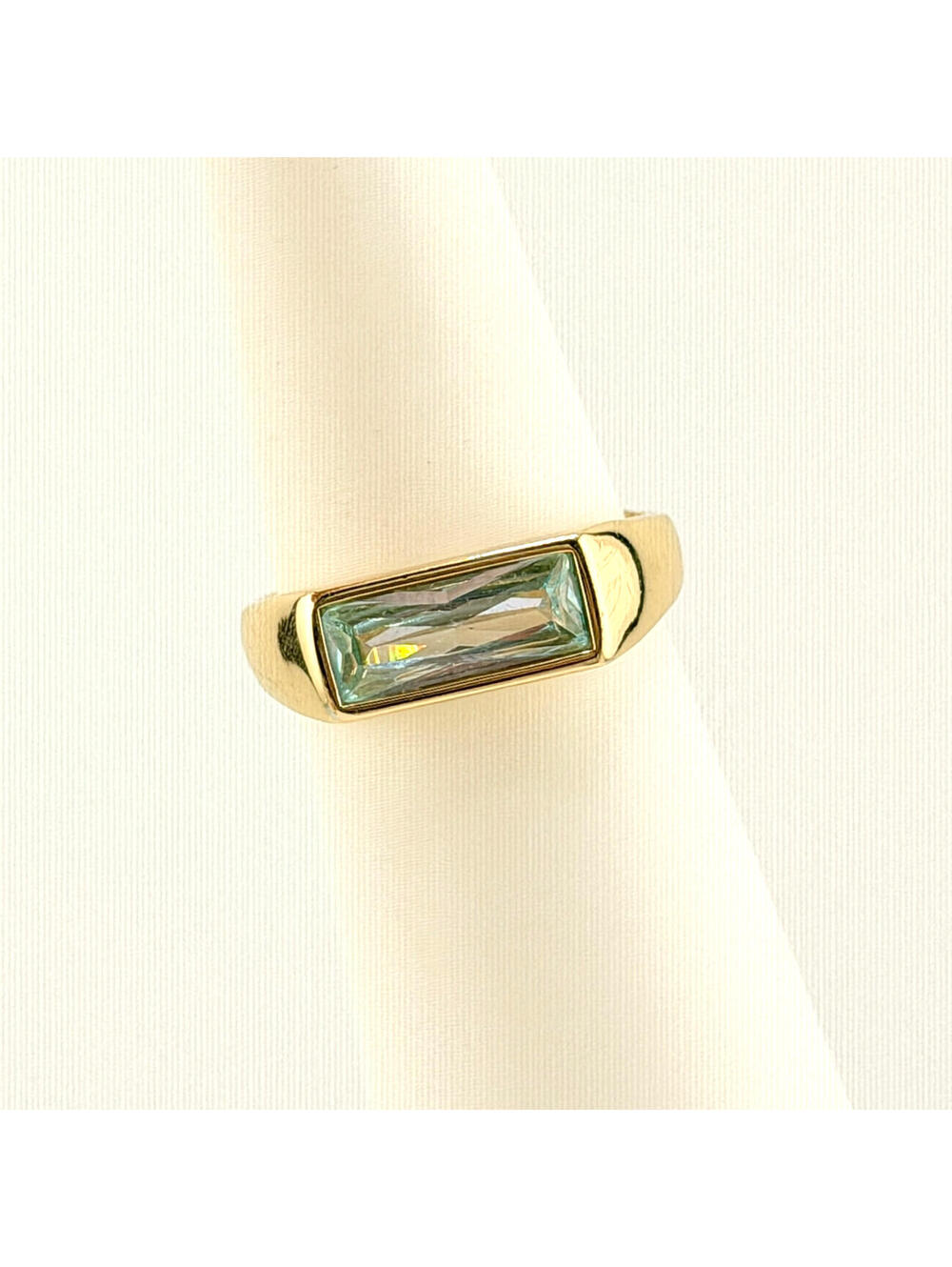 Bomb Party March Ring Sz 7 RG41946 "Deco Goddess”Aquamarine on Yellow Gold